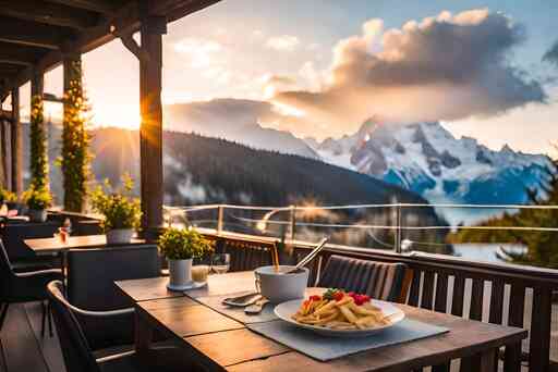 table-with-plate-food-mountains-background
